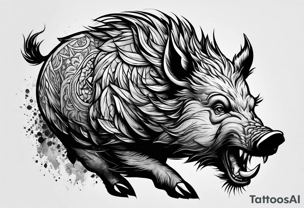 angry boar front tattoo idea