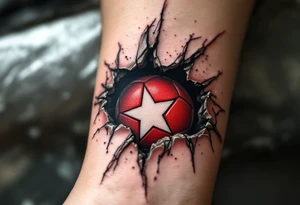 A torn-skin effect showing a red soccer ball beneath, embedded with the Slavia star. tattoo idea