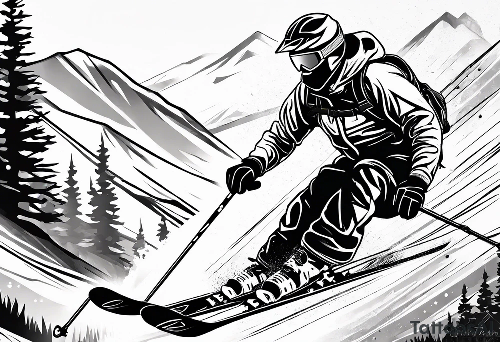 Skier in motion, fine line, more abstract tattoo idea