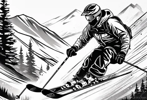 Skier in motion, fine line, more abstract tattoo idea