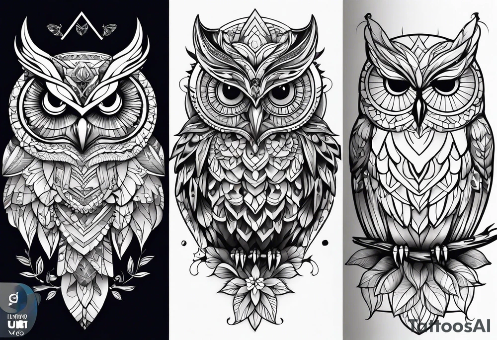 Owl, butterfly and sunflower are sleeve tattoo idea