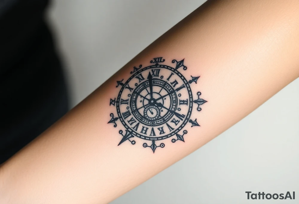 vintage roman numerals within ornate clockwork mechanism tattoo idea