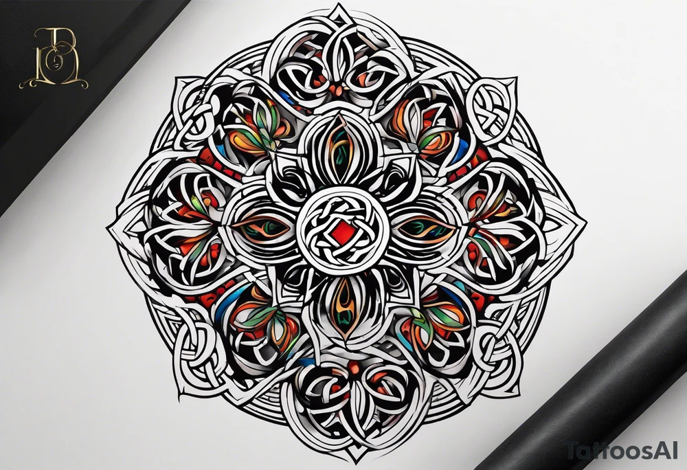 Small circular 3d colored shoulder Celtic tattoo tattoo idea