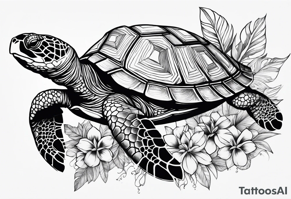 wave, turtle, flower, palm tattoo idea