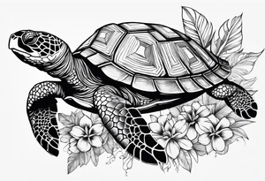 wave, turtle, flower, palm tattoo idea