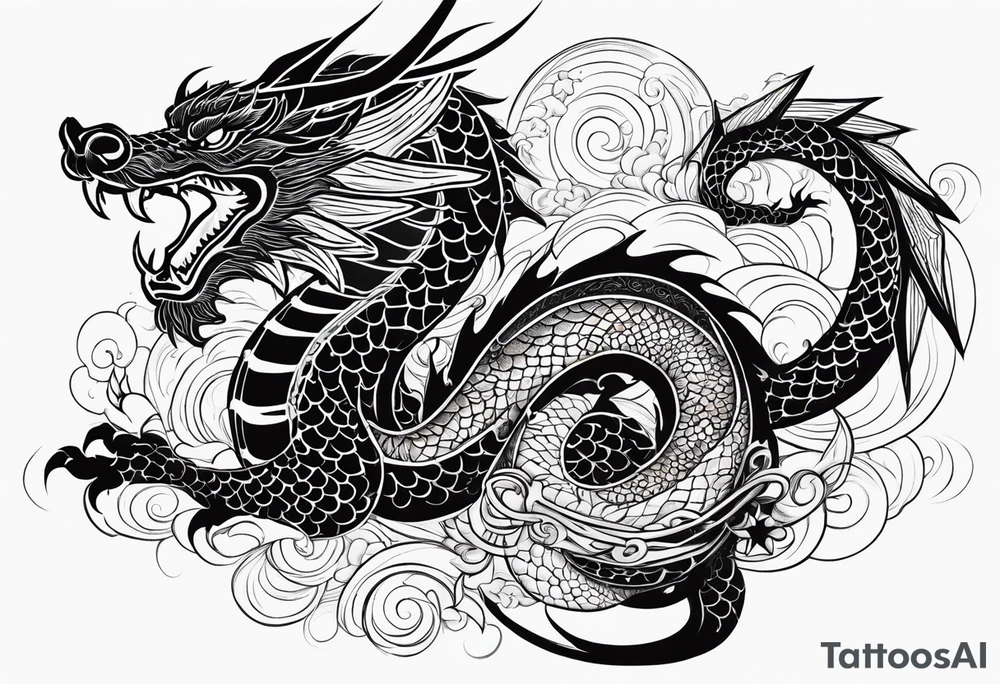 Stars with dragon like line tattoo idea