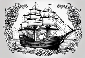 huge dark wooden ship tattoo idea