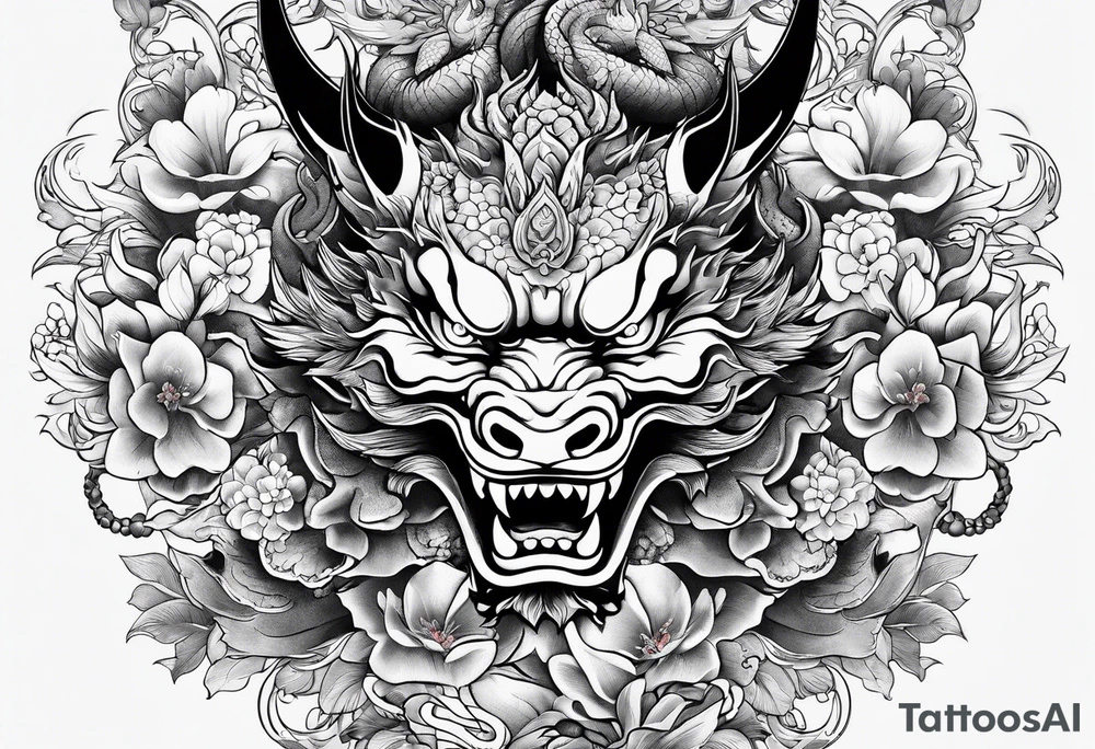 hannya mas withdraw dragon and flower tattoo idea