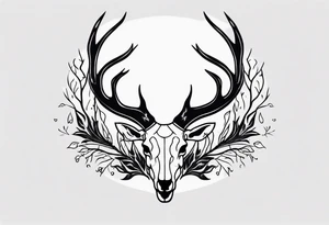 side profile of a deer skeleton JUST BONE surrounded by a flames and trees tattoo idea