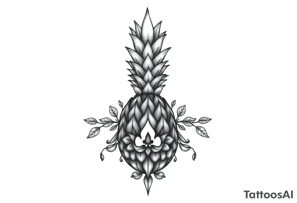 Bushy crown pineapple vagina, design to go over vagina , erotic vagina area design, anus to be at the bottom tattoo idea