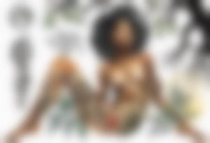 a beautiful black woman with feet that turn into tree roots, reaching towards the sun tattoo idea
