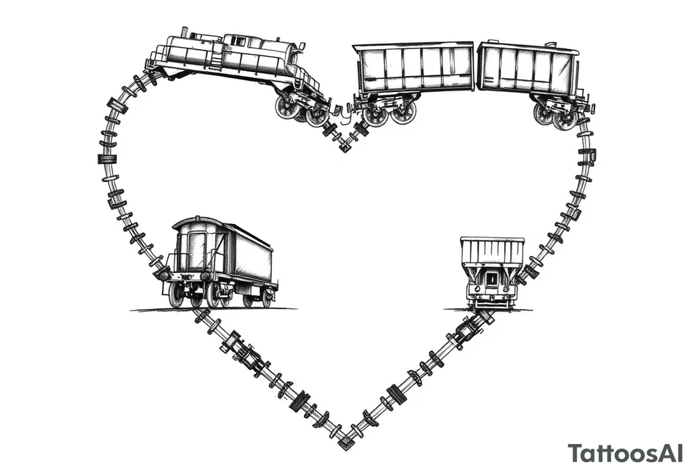 Train cars are stacked in the shape of a heart tattoo idea