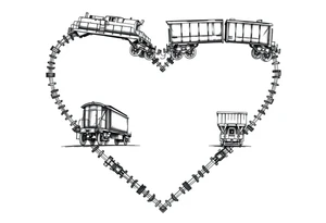 Train cars are stacked in the shape of a heart tattoo idea