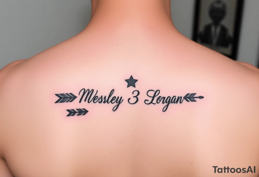 Mom 3 sons name tattoo Wesley Brantley Logan with arrows and moons and stars tattoo idea