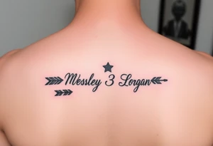 Mom 3 sons name tattoo Wesley Brantley Logan with arrows and moons and stars tattoo idea