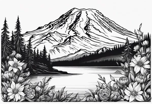 mount rainier with flowers around it tattoo idea