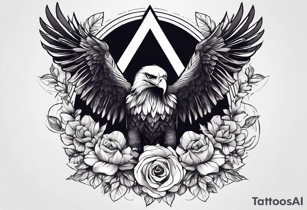 incorporate an eagle, with skull and flowers, can you make it vertical tattoo idea