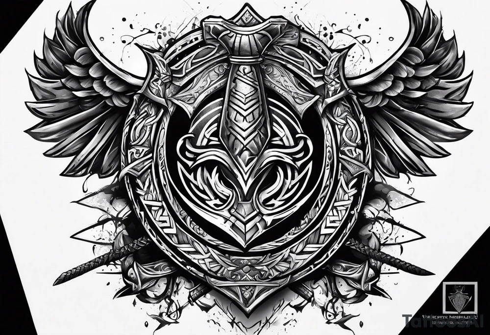 Valhalla sword shield axe armour tattoo idea