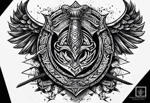 Valhalla sword shield axe armour tattoo idea