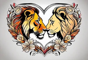 Lion and lioness forming a heart tattoo idea