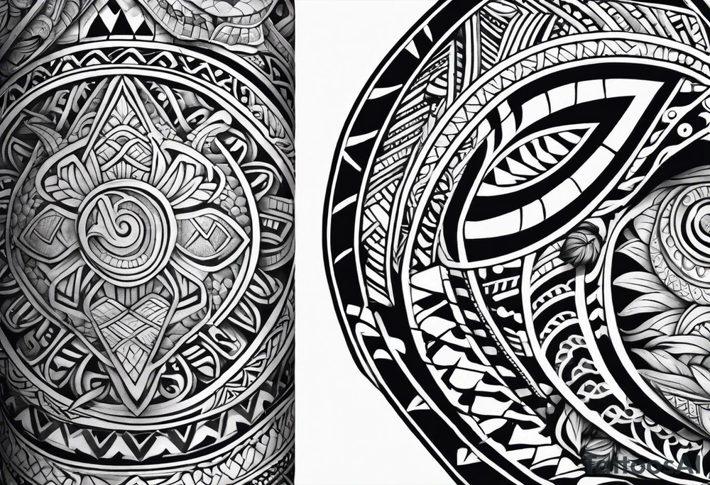 Full Polynesian tribal sleeve with turtle on top on arm tattoo idea