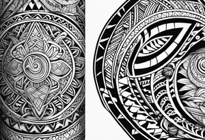 Full Polynesian tribal sleeve with turtle on top on arm tattoo idea
