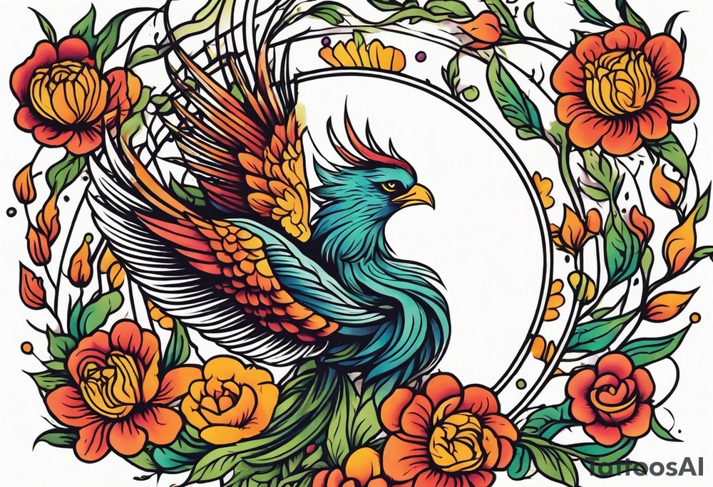 phoenix rising

old school vintage simple traditional design surrounded by vintage flowers


bold color simple tattoo idea