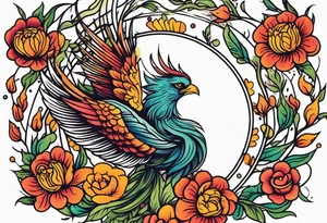 phoenix rising

old school vintage simple traditional design surrounded by vintage flowers


bold color simple tattoo idea