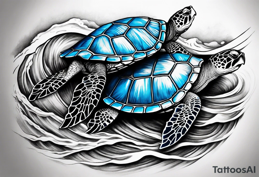 Full sleeve waves black with blue accents
3 turtles tattoo idea