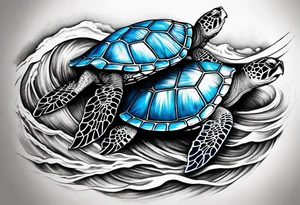 Full sleeve waves black with blue accents
3 turtles tattoo idea
