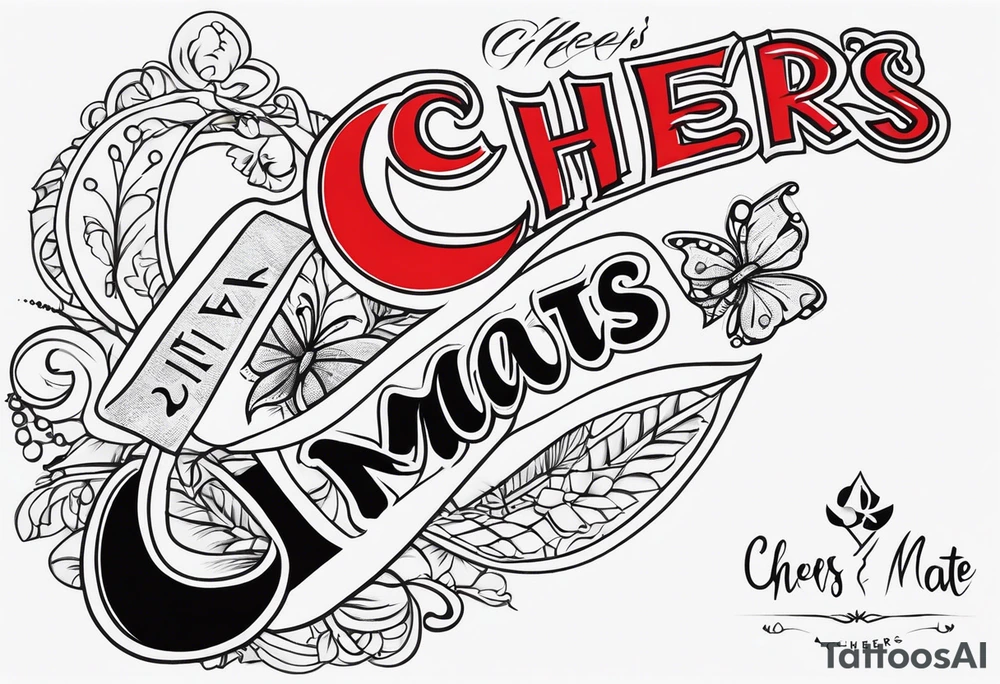 Cheers Mate text, armband +Cancer Ribbon tattoo idea