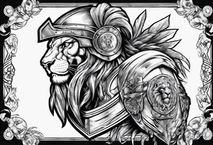 Spartan soldier with the head of a lion underneath him tattoo idea