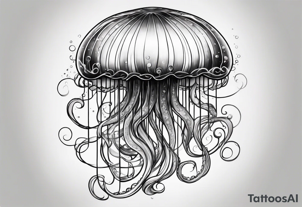 A universe inside a mystical jellyfish with long flowing tentacles tattoo idea
