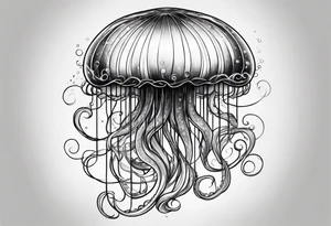 A universe inside a mystical jellyfish with long flowing tentacles tattoo idea