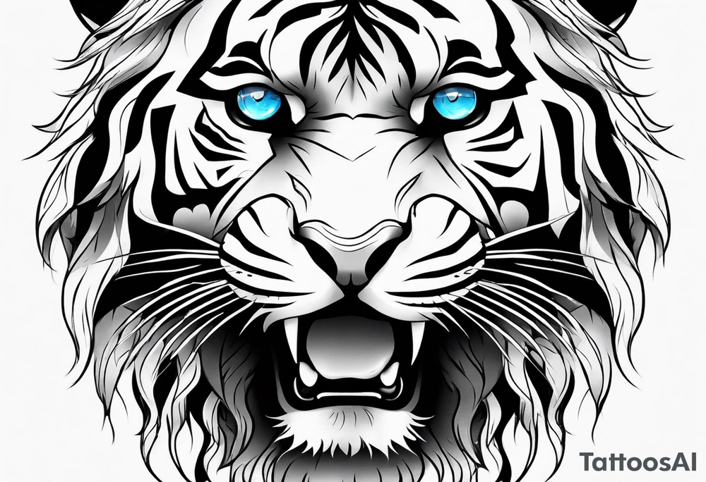 Tiger with blue eyes that turns into snake tattoo idea