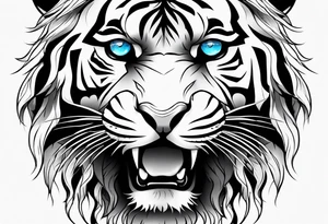 Tiger with blue eyes that turns into snake tattoo idea