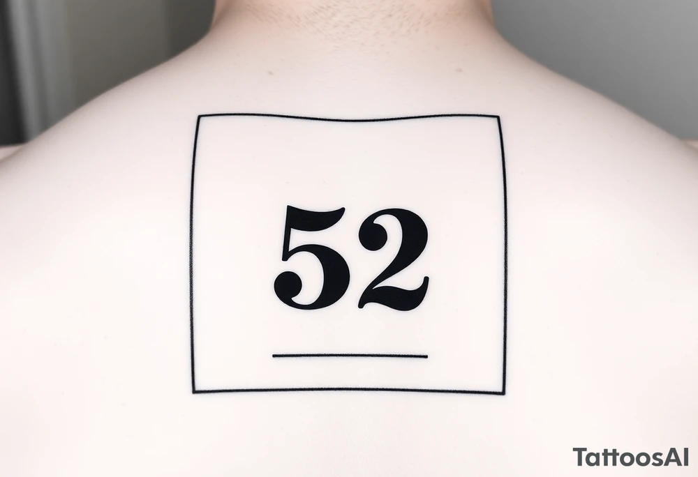 A small realistic golf club centered inside a minimalist frame (should be straight rectangular). Inside the frame, integrate the number 52 in a balanced way, either beneath or overlaying the golf club. The number should not be too big Black tattoo style, suitable for thigh tattoo. clean lines, not that detailed - simple of nature. tattoo idea