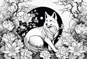 kitsune whit flowers tattoo idea
