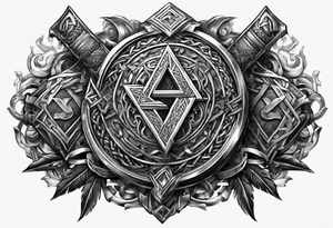 Valhalla sword shield axe Valknut chains tattoo idea