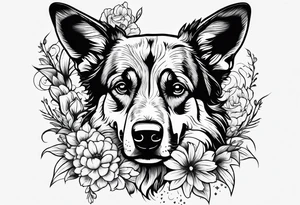 Clouds flowers and and an German Shepard/australian cattle mix dog tattoo idea