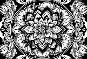 Mirrored style. Mexican flower mandala design minimalist fine line whimsical tattoo idea