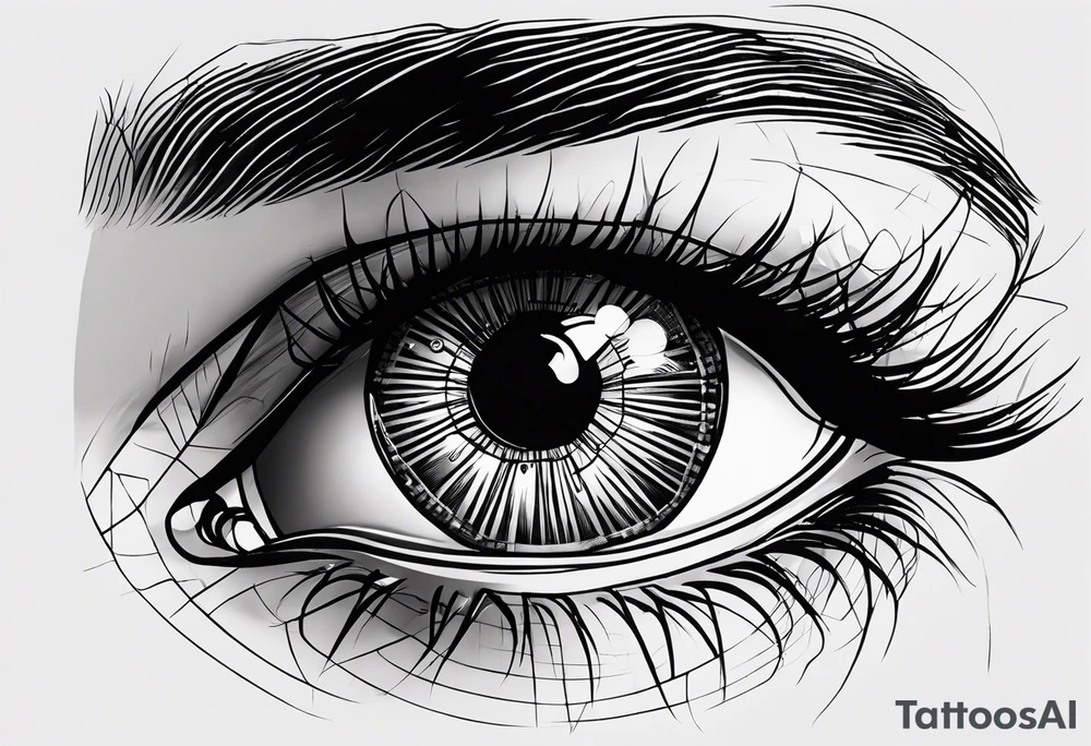 A schematic image of the eye: a circle (pupil) and an arc (eyelid), complemented by several short lines like eyelashes. tattoo idea