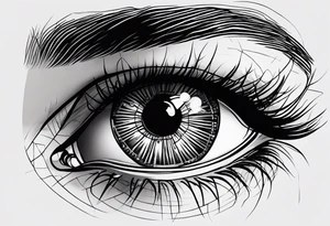 A schematic image of the eye: a circle (pupil) and an arc (eyelid), complemented by several short lines like eyelashes. tattoo idea