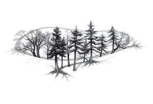 Full arm sleeve that starts with trees on the forearm tattoo idea