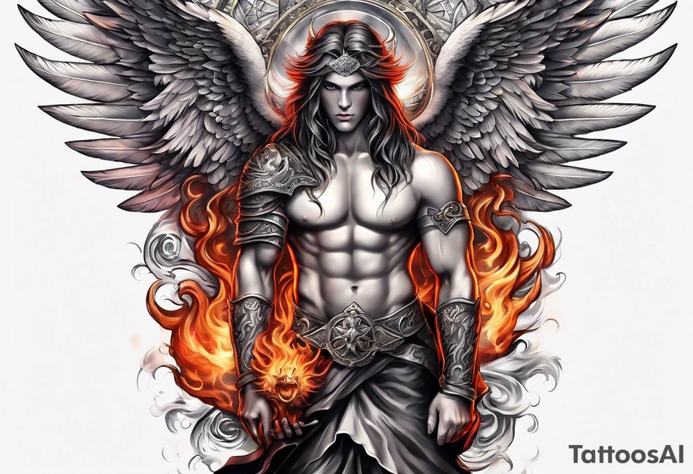 heaven and hell with angels and demons arm sleeve tattoo idea