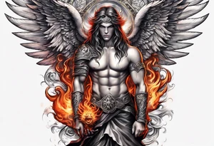 heaven and hell with angels and demons arm sleeve tattoo idea