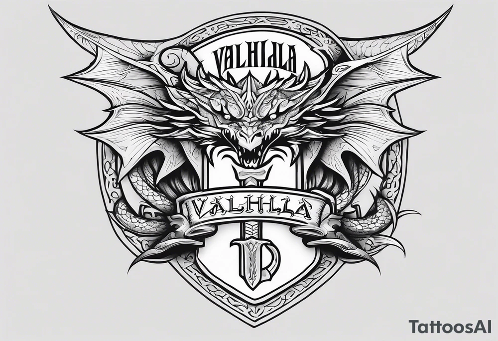 Valhalla sword shield dragon head tattoo idea