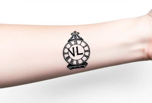 clock tower with the the word NLB tattoo idea