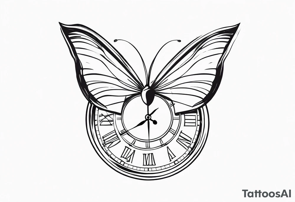 Butterfly flying around a clock. tattoo idea