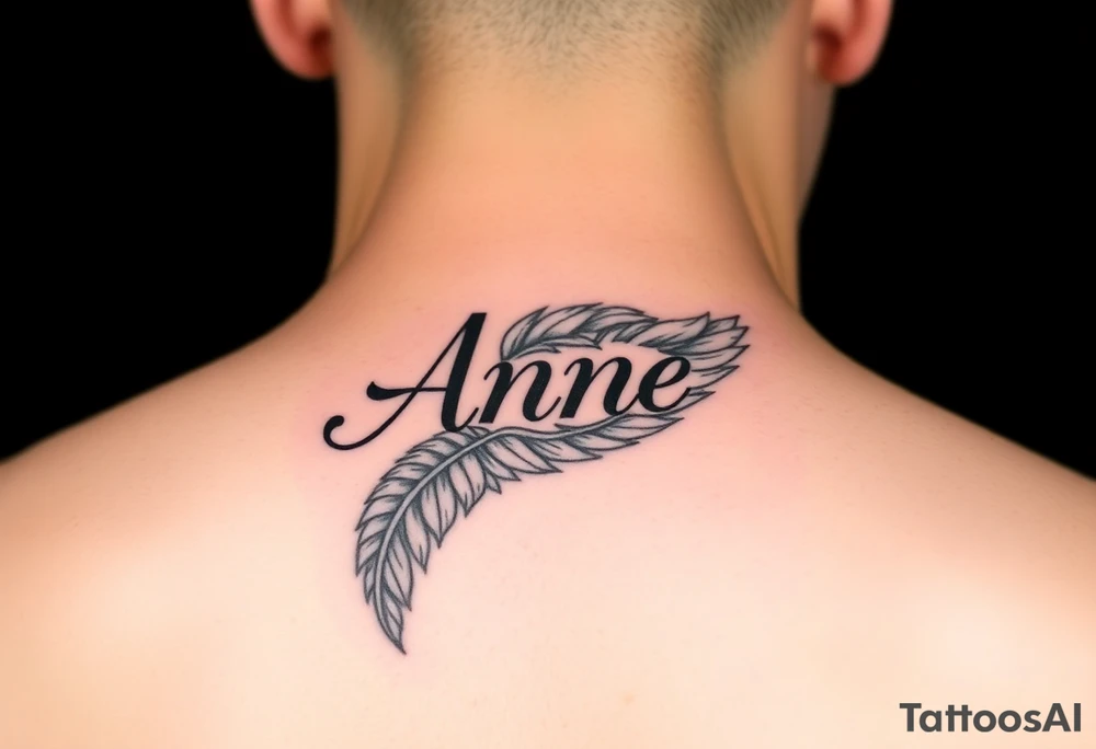 the name Anne in a phoenix feather tattoo idea